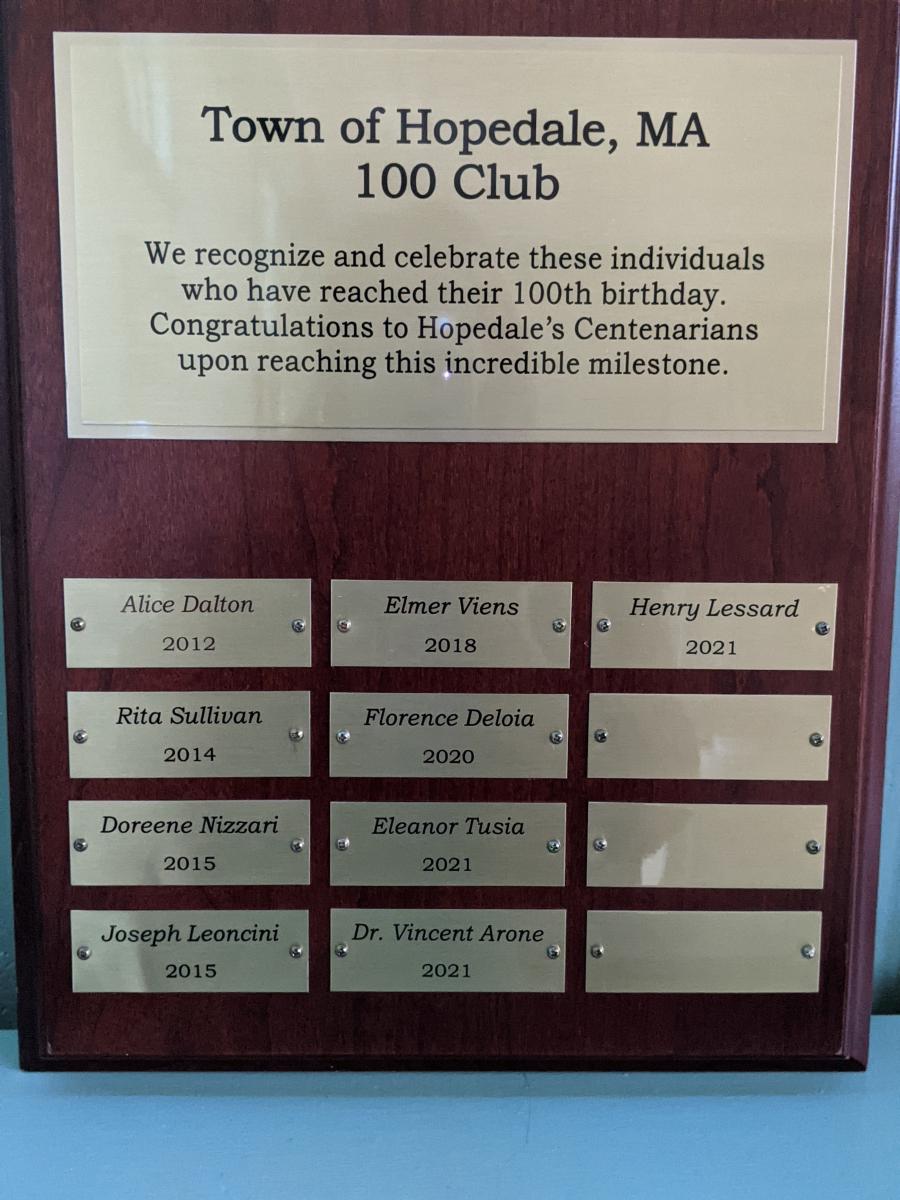 100 Club Plaque