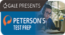 Image of student studying on logo for Peterson's Test Prep database