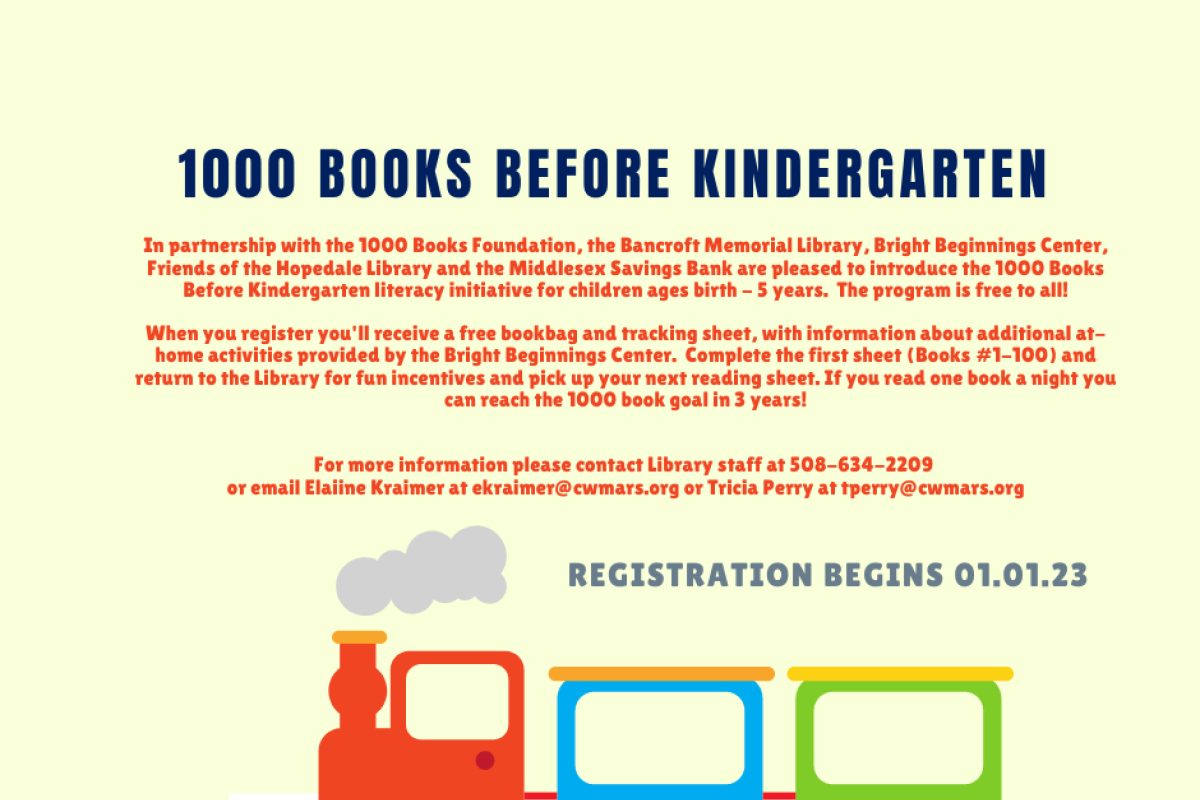 1000 Books Before Kindergarten info about the program with colorful train logo
